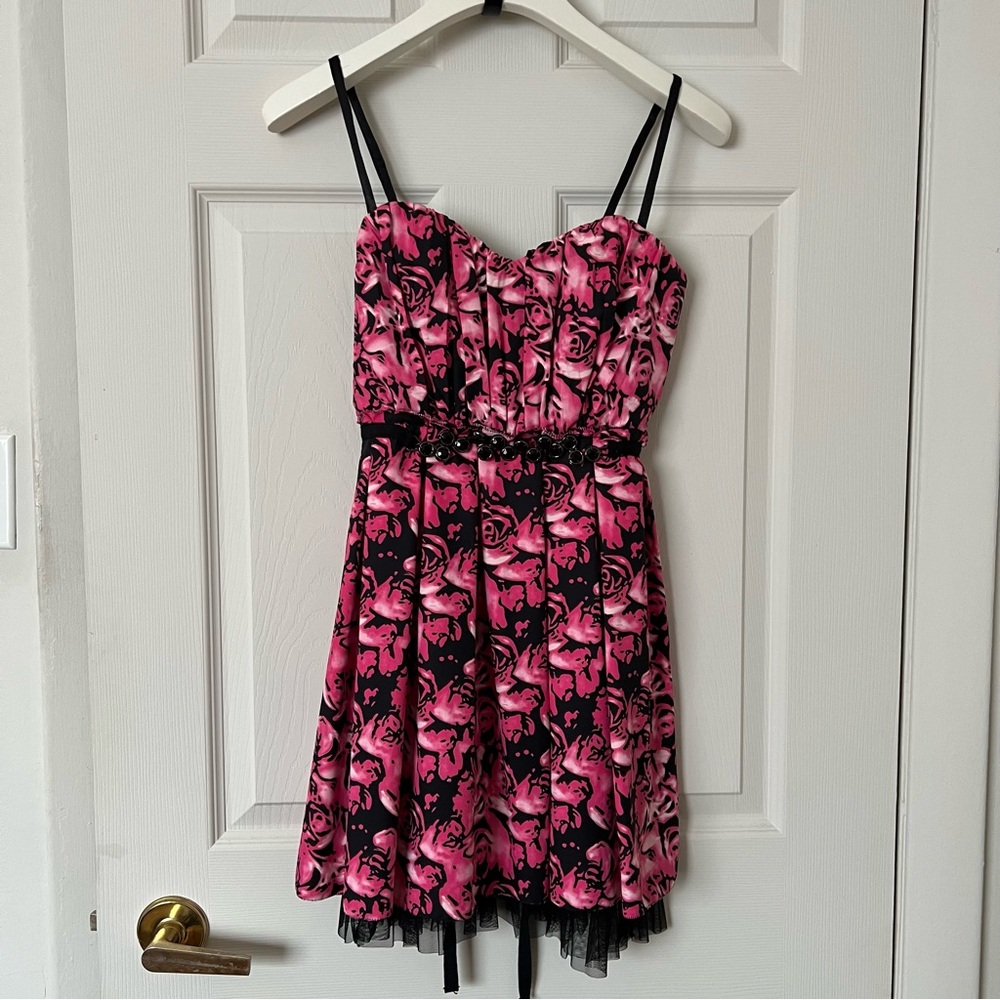 GUESS Pink and Black Floral Mini Dress